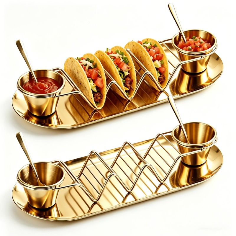 Home Cooking Recipes - 1 Adet Taco Servis Seti, Paslanmaz